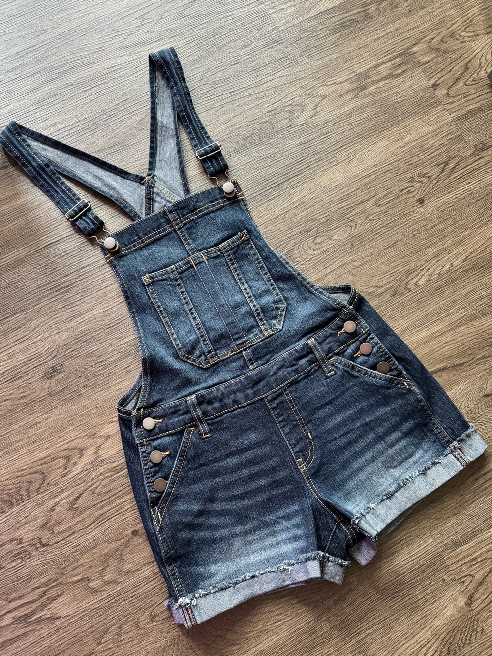 Denim Overall Shorts Dark Wash Stretch Adjustable Size S 3-5/ western/boho/causa